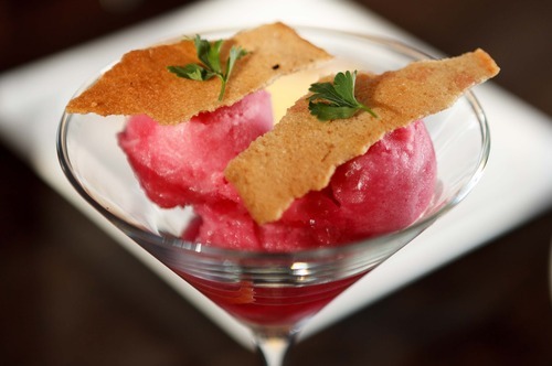 Trent Nelson  |  The Salt Lake Tribune
Housemade seasonal sorbet (prickly pear with hints of apple and sage) at the restaurant Pallet in Salt Lake City.