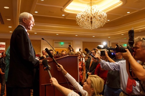 Trent Nelson  |  The Salt Lake Tribune
Senator Orrin Hatch makes his victory speech on election night at the Little America Hotel in Salt Lake City, Utah, Tuesday, June 26, 2012.