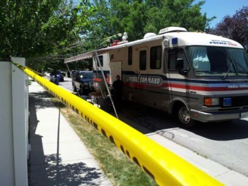 Lennie Mahler | The Salt Lake Tribune
West Jordan police mobile command center in front of the house of the 6-year-old girl who was found in a West Jordan canal.