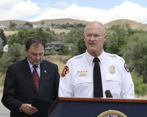 Lennie Mahler  |  The Salt Lake Tribune
Utah Fire Marshal Brent Halladay urges Utahns to use caution and follow local restrictions when setting off fireworks in the dry conditions for the upcoming holidays. In his 41 years working in fire services, he has never seen a summer this dry, Halladay said. Thursday, June 28, 2012.