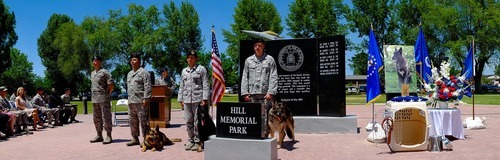 Trent Nelson  |  The Salt Lake Tribune
Military working dogs Allan, Liska and Arek are honored during a retirement ceremony held by the 75th Air Base Wing Security Forces at Hill Air Force Base Friday on Friday, June 29, 2012.