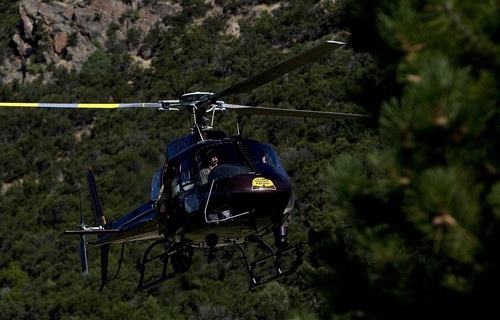 Djamila Grossman  |  The Salt Lake Tribune

A Utah Highway Patrol helicopter flies over the mountains as law enforcement officials remove marijuana plants grown illegally in the Fishlake National Forest near Beaver on Thursday, Aug. 18, 2011. Several agencies were involved in the operation that yielded several thousand plants. No growers were arrested.