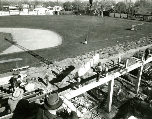 Tribune file photo

Construction crews work to build Derks Field as seen in this 1947 photo. The ball park was quickly built to replace Community Ball PArk after it burned down a year earlier.