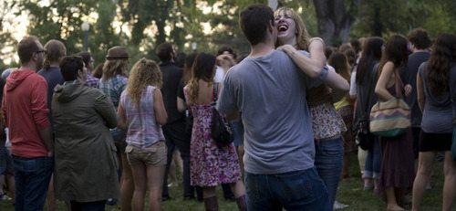 Kim Raff | The Salt Lake Tribune
A.J. Lorance dances with Ivy Wunderlich as The Walkmen performs during opening night of the Twilight Concert Series at Pioneer Park in Salt Lake City on July 5, 2012. In previous years the concerts have been free and open to the public, but due to crowd size this is the first year they are charging $5 for admission.