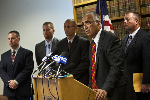 Chris Detrick  |  The Salt Lake Tribune
Salt Lake County District Attorney Sim Gill speaks during a press conference at Office of the Salt Lake County District Attorney Tuesday July 10, 2012. A 41-year-old West Jordan man was charged Tuesday with the June 26 rape and murder of 6-year-old Sierra Newbold, who was found dead in a West Jordan canal. Terry Lee Black was charged with aggravated murder, child kidnapping and rape of a child.