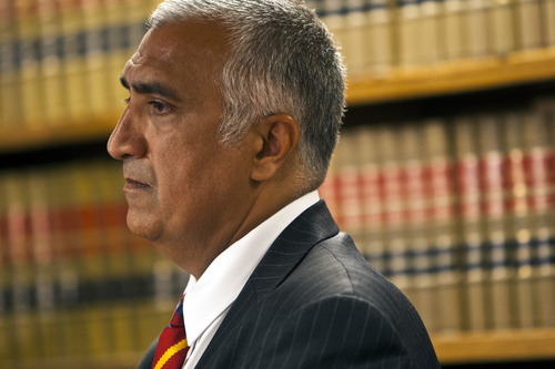 Chris Detrick  |  The Salt Lake Tribune
Salt Lake County District Attorney Sim Gill speaks during a press conference at Office of the Salt Lake County District Attorney Tuesday July 10, 2012. A 41-year-old West Jordan man was charged Tuesday with the June 26 rape and murder of 6-year-old Sierra Newbold, who was found dead in a West Jordan canal. Terry Lee Black was charged with aggravated murder, child kidnapping and rape of a child.
