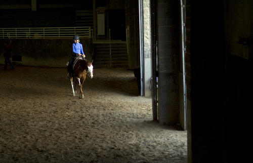 Kim Raff | The Salt Lake Tribune
A rider leaves the ring during the 4-H Horse Show at the South Jordan Equestrian Park in South Jordan, Utah on July 6, 2012. This year marks the 100th anniversary of 4-H in Utah.