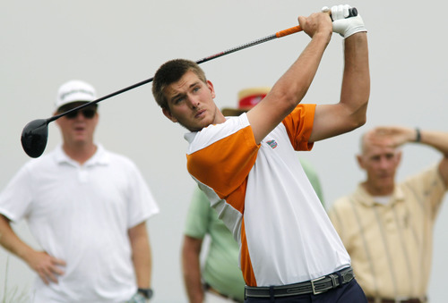 Al Hartmann  |  The Salt Lake Tribune  
T.J. Vogel drives on the front nine at the U.S. Amateur Public Links golf tournament at Soldier Hollow Friday July 13 during semifinal match.