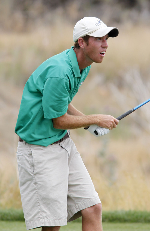 Al Hartmann  |  The Salt Lake Tribune  
Kevin Aylwin follows a shot on the front nine at the U.S. Amateur Public Links golf tournament at Soldier Hollow Friday July 13 during semifinal match.