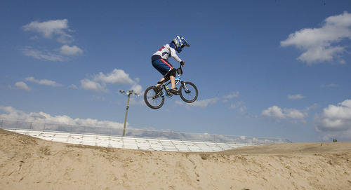Paul Fraughton | The Salt Lake Tribune
Arielle Martin, who will represent the U.S. in BMX at the London Olympics, takes a few laps on the RAD Canyon BMX Track in South Jordan, where she raced as a kid.