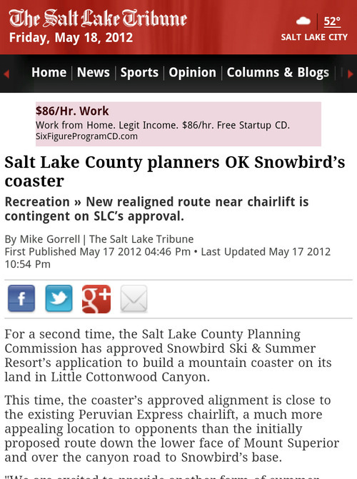 A screen grab of the The Salt Lake Tribune's new mobile site.
The Salt Lake Tribune