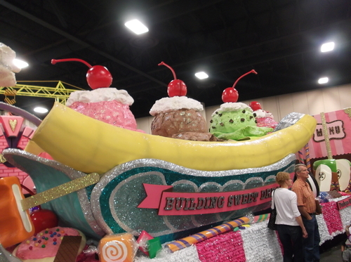 The Parley's Stake float for the Days of '47 Parade - a collection of sweet treats, topped by a big banana split - will have your mouth watering as it passes. (Photo by Sean P. Means  |  The Salt Lake Tribune)