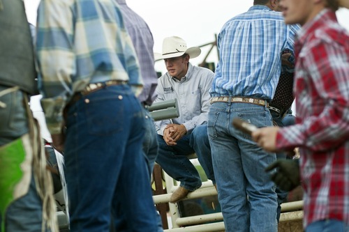 Chris Detrick  |  The Salt Lake Tribune
Tag Elliott, of Thatcher, waits for his turn to compete in the bull riding competition during the Dinosaur Roundup Rodeo Friday July 13, 2012. Tag Elliott was ranked 24th in the world when he was injured while attempting to ride a bull named Werewolf at the 2007 Days of '47 rodeo.