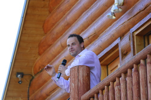 Greg Peterson speaks at the Rocky Mountain Conservatives barbecue held at Peterson's cabin near Heber on July 1, 2011.