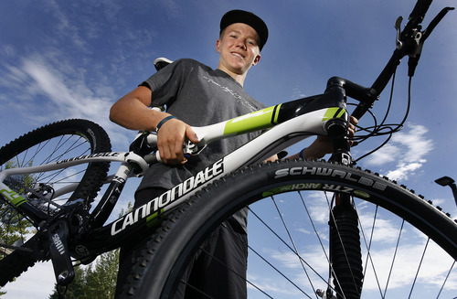 Scott Sommerdorf  |  The Salt Lake Tribune             
Keegan Swenson, who won junior national championships in mountain biking recently, poses for a portrait in Park City, Sunday, July 22, 2012.