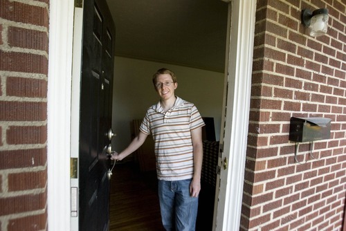 Paul Fraughton | The Salt Lake Tribune
Ryan Welch stands in the doorway of the house in the Canyon Rim neighborhood he purchased.