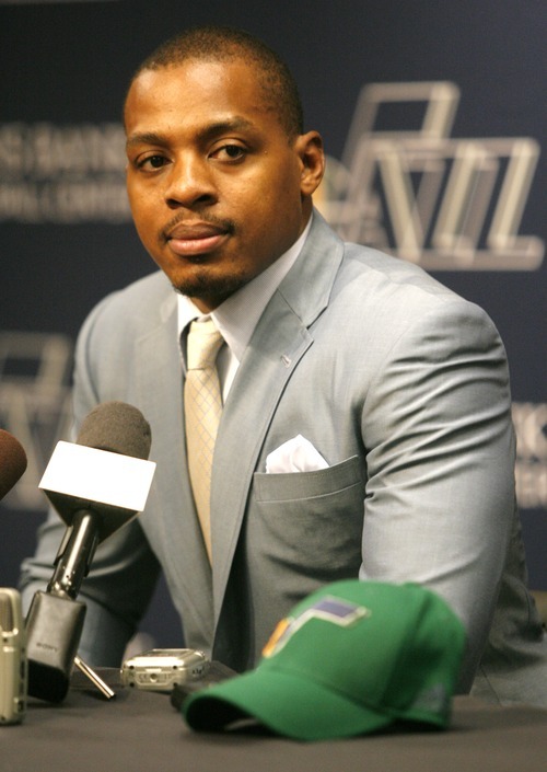 Rick Egan  | The Salt Lake Tribune 

Randy Foye, the newly acquired Jazz player from the LA Clippers, talks to the media at the Zion's Bank Basketball Center, Thursday, July 26, 2012.