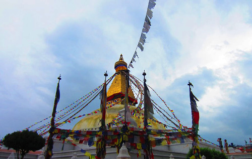 Boudhanath Stupa, a sacred dome structure in northeast Kathmandu that holds honored relics and has deep spiritual meaning to Tibetan Buddhism.  The site is considered one of the largest of structures of its kind worldwide. A group of Utah Buddhists visited Boudhanath as part of a pilgrimage to Nepal in June. It is traditional for Buddhists to circumnavigate the stupa's perimeter clockwise in a ritual called ``kora'' to accumulate religious merit and blessings. Courtesy of Jared Kee