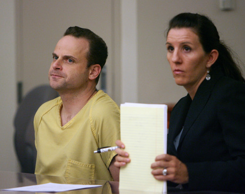 Steve Griffin | The Salt Lake Tribune
Republican activist and alleged serial date-rapist Gregory Peterson, left,  sits with his attorney, Cara Tangaro, during a bail hearing in Judge Katherine Bernards-Goodman's courtroom at the Matheson Courthouse in Salt Lake City Wednesday July 25, 2012. Peterson, 37, of Orem, is accused of raping four women -- two of whom say they were taken to a Heber cabin where Peterson has hosted major political events.