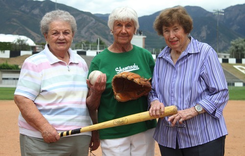 Rick Egan  | The Salt Lake Tribune 

Lou Jean Nelson, Donna Poll, and Jean Dallinga are all ball players from the historic Utah Shamrocks fast-pitch softball team. Monday, July 23, 2012.