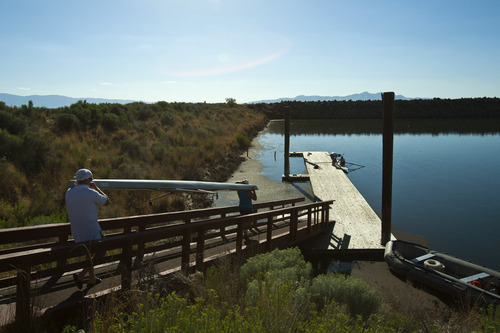 Chris Detrick  |  The Salt Lake Tribune
Joe Ozimek and Susan Thomas carry out a sculling boat at the Great Salt Lake Marina Tuesday July 17, 2012.