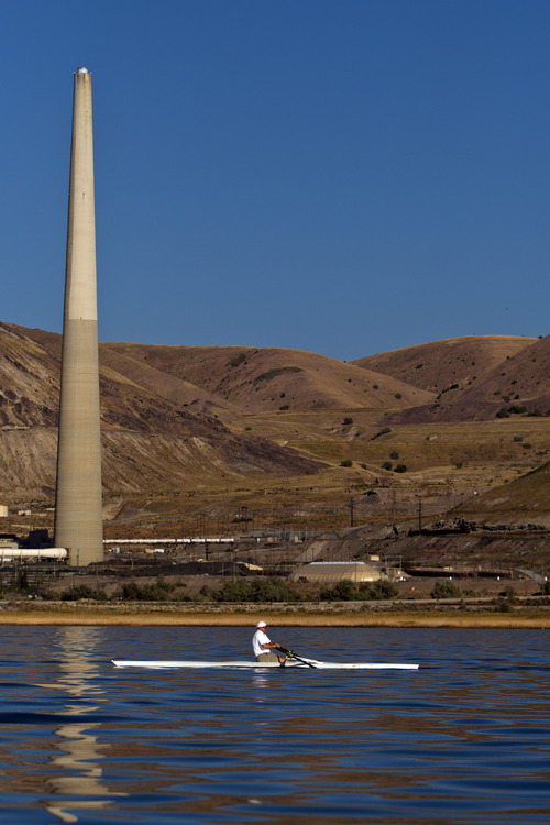 Chris Detrick  |  The Salt Lake Tribune
Joe Ozimek rows near the Great Salt Lake Marina Tuesday July 17, 2012.