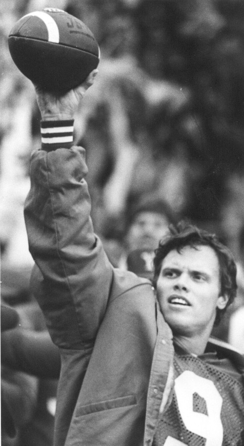 Jim McMahon with game ball after breaking all-time career passing mark of Mark Herrmann. Salt Lake Tribune archive photo