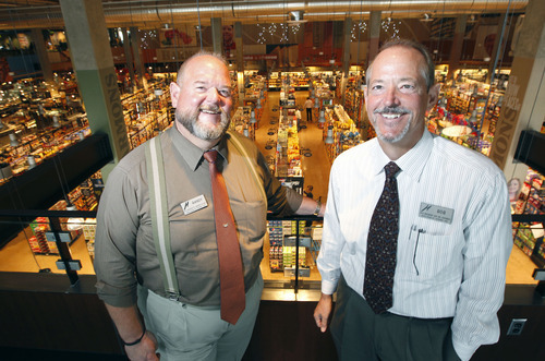 Al Hartmann  |  The Salt Lake Tribune	
Brothers Randy, left, and Bob Harmon, co-owners of Harmons Grocery Stores will be celebrating the chains 80th anniversary.  They are pictured in the newest Harmons Grocery Store at Citycreek Center in Salt Lake City.