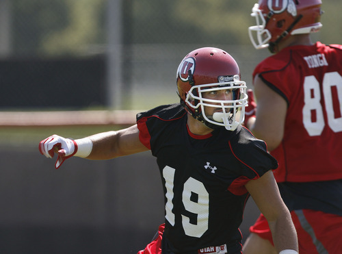 Scott Sommerdorf  |  The Salt Lake Tribune             
Safety Quade Chappuis, 19, truns to look for the ball during opening day of Utah football summer training camp, Thursday, August 2, 2012.
