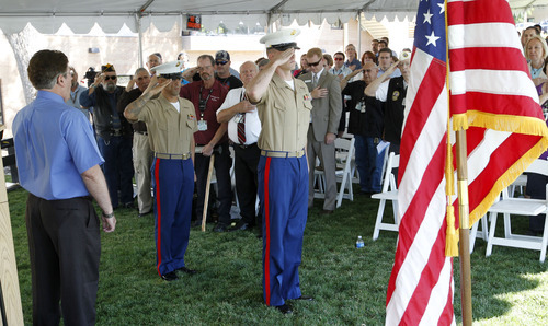 Al Hartmann  |  The Salt Lake Tribune  
USMC Reserves 2nd Battalion, 23rd Marines color guard opens a  dedicataion program for the Mental Health Oupatient building at the George Wahlen Department of Veterans Medical Center Friday in Salt Lake City. The new building is designed for healing mind, body and spirit.
