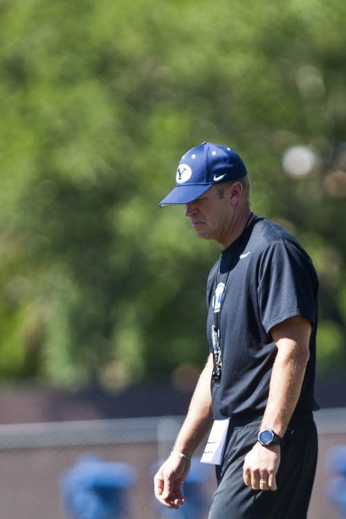Chris Detrick  |  The Salt Lake Tribune
BYU football head coach Bronco Mendenhall watches during a preseason practice at the BYU outdoor practice field Thursday August 2, 2012.