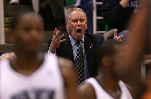 Steve Griffin  |  The Salt Lake Tribune

Utah Jazz general manager Kevin O'Connor screams his frustration as the Phoenix Suns pull ahead at EnergySolutions Arena on April 14, 2010.