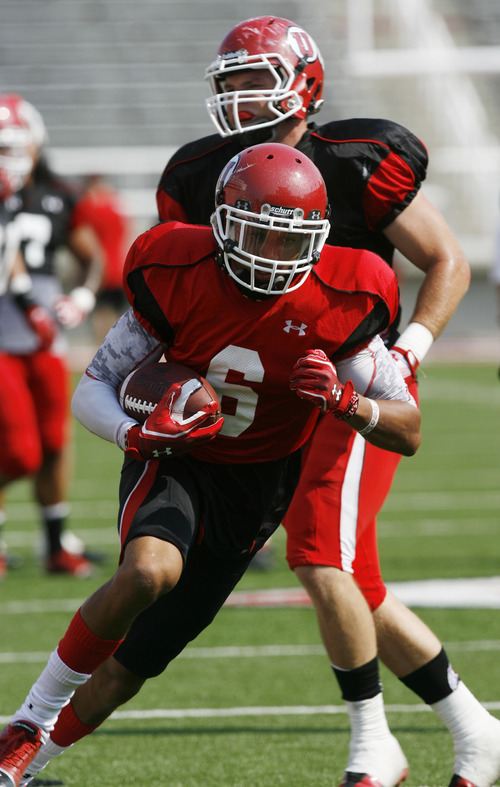 Francisco Kjolseth  |  The Salt Lake Tribune
Dres Anderson joins the rest of the team in practice as the University of Utah football team practices on the football field on Wednesday, August 8, 2012.