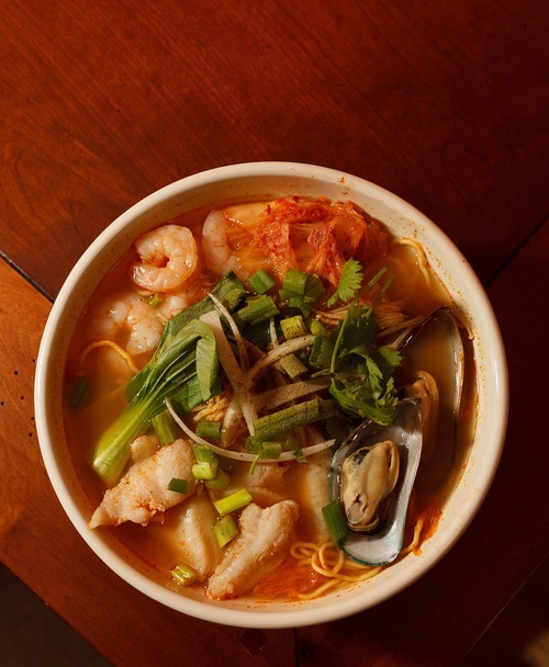 Trent Nelson  |  The Salt Lake Tribune
A seafood noodle bowl with spicy Korean style broth at the Saigon Hot Pot restaurant in West Valley City.