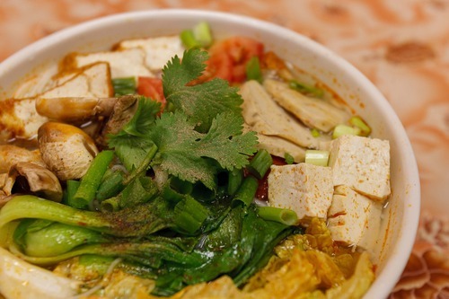 Trent Nelson  |  The Salt Lake Tribune
Vegetarian mushroom soup with fried tofu at the Saigon Hot Pot restaurant in West Valley City.