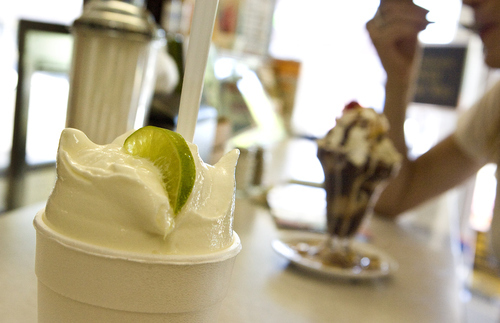 Keith Johnson | The Salt Lake Tribune

A fresh lime freeze sits on the counter of Kamas' Hi-Mountain Drug. The store, which features an old-fashioned soda fountain, was established in 1920.