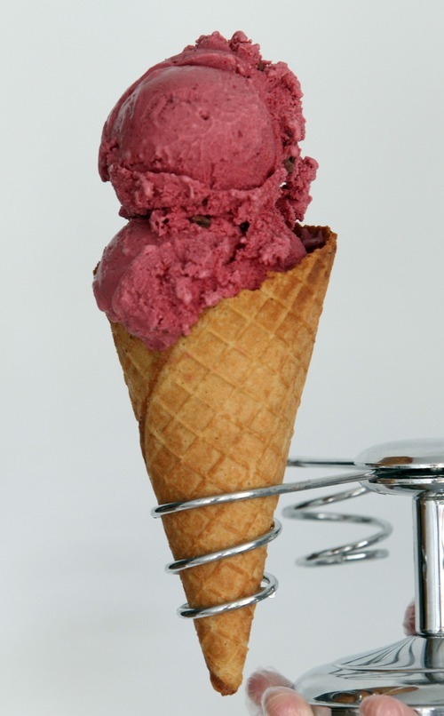 Rick Egan  | The Salt Lake Tribune 

The two-scoop waffle cone of Black/Raspberry with chocolate chips at Ice Cream ConeUcopia on 600 South in Salt Lake City.
