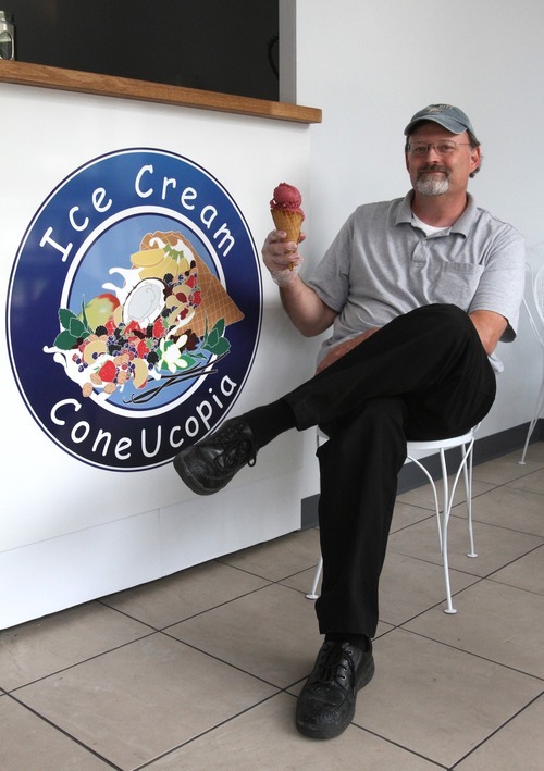 Rick Egan  | The Salt Lake Tribune 

Shawn Stuart holds a waffle cone at Ice Cream ConeUcopia at 26 E. 600 South, Salt Lake City.