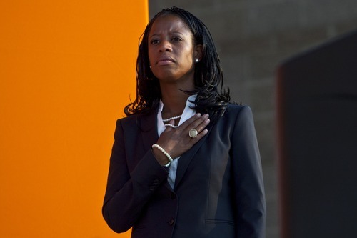 Chris Detrick  |  The Salt Lake Tribune
Mia Love during her rally at the Utah Cultural Celebration Center Thursday August 16, 2012.  John McCain spoke Thursday evening to a crowd of about 250 at a rally for the Love campaign, part of a swing through Western states by the 2008 Republican presidential nominee. Love is squaring off against Democratic Rep. Jim Matheson in the state's new 4th District Congressional District.