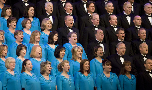 Kim Raff  |  The Salt Lake Tribune
The Mormon Tabernacle Choir sings during 