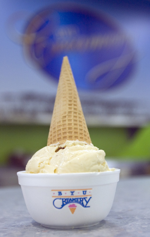 Kim Raff | The Salt Lake Tribune
BYU Creamery's LaVell Vanilla is named after Brigham Young's  legendary football coach LaVell Edwards. It's the top-selling ice cream on the Provo campus.