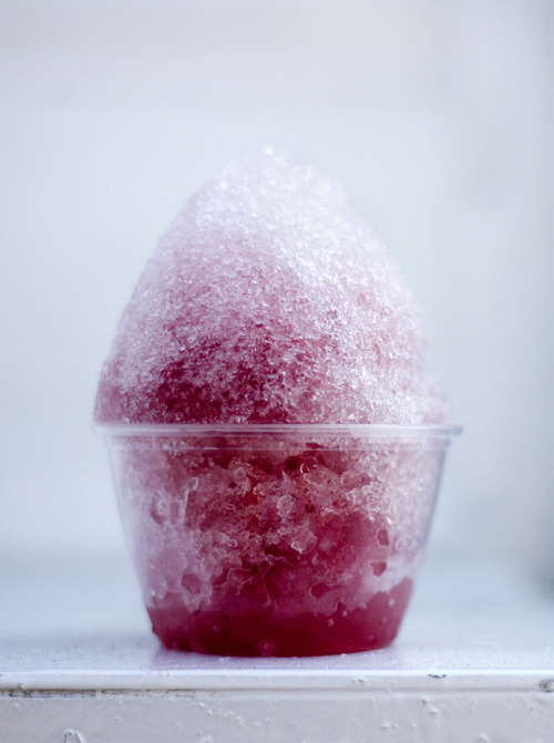 Kim Raff | The Salt Lake Tribune
A Strawberry shaved ice with a rosemary citrus syrup on top at Wasatch Pops stand in Salt Lake City.