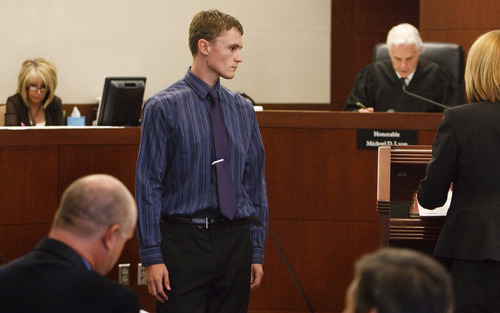 Leah Hogsten  |  The Salt Lake Tribune
Dallin Todd Morgan, the 18-year-old Roy High School student accused of plotting to bomb the school in January pleaded no contest to reduced charge of second-degree felony criminal mischief on Thursday before Second District Judge Michael Lyon in Ogden.
Morgan was originally charged with one count of first-degree felony possession of weapon of mass destruction, which is punishable by up to life. The criminal mischief count is punishable by up to 15 years in prison. Judge Michael Lyon, however, immediately sentenced Morgan to 18 months probation, 105 days in jail and a $500 fine. If Morgan successfully completes probation, the charge will be amended to class A misdemeanor.