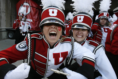Scott Sommerdorf  |  The Salt Lake Tribune             
The Utah band psyches up prior to game time. Utah held a 7-0 lead over Northern Colorado early in the second quarter on Jordan Wynn's 10 yard TD pass to Jake Murphy, Thursday, August 30, 2012.