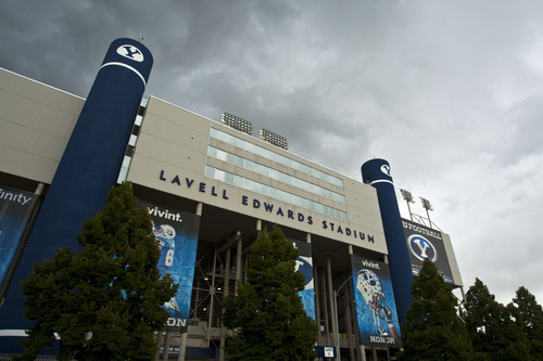 Chris Detrick  |  The Salt Lake Tribune
LaVell Edwards Stadium didn't get any larger over the summer but it did get noticeably better, with the addition of state-of-the-art LED video walls in the north and south end zones, as well as LED ribbon boards that stretched across the tops of both the north and south bleachers.