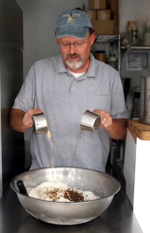 Rick Egan  | The Salt Lake Tribune 

Shawn Stuart mixes nuts and chocolate chips into a batch of ice cream at Ice Cream ConeUcopia, 26 E. 600 South, Salt Lake City.