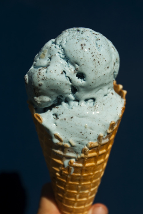 Chris Detrick  |  The Salt Lake Tribune
A cone of Aggie Blue Mint ice-cream at the Utah State University Creamery Wednesday August 1, 2012.