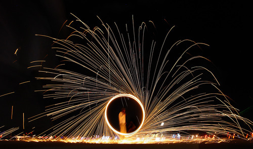 Rick Egan  |  The Salt Lake Tribune 
Steve Corkill, of Reno, Nev., spins fire at Burning Man, the annual arts festival in the Black Rock Desert in Nevada.