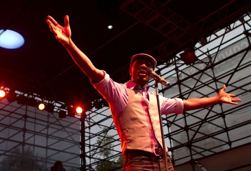 Lennie Mahler  |  The Salt Lake Tribune
Aloe Blacc performs in the final night of the Twilight Concert Series on Thursday, Aug. 30, 2012, at Pioneer Park in Salt Lake City.