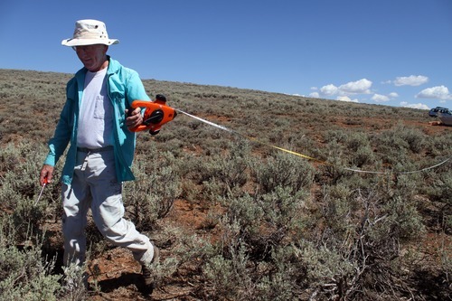 Rick Egan  | The Salt Lake Tribune 

John Carter monitors the growth of natural grass among the sagebrush in the Duck Creek allotment, east of Laketown, Utah, off Highway 30, Wednesday, July 25, 2012. Carter contends that common grazing practices on federal lands endangered the birds but are largely ignored in conservation plans.